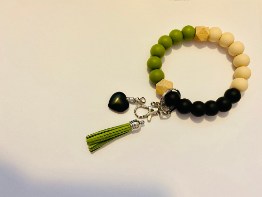 Green/Black Keychain Wristlit with a heart